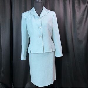 KASPER Vintage 90s Y2K Blue Skirt  Jacket Blazer Set 2 Piece SZ 8P Clueless EUC‎